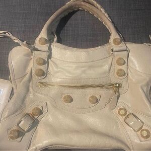 Balenciaga Beige Giant Gold Hardware City Bag